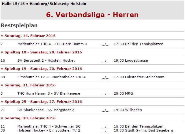 Hockey Restspielplan Liga