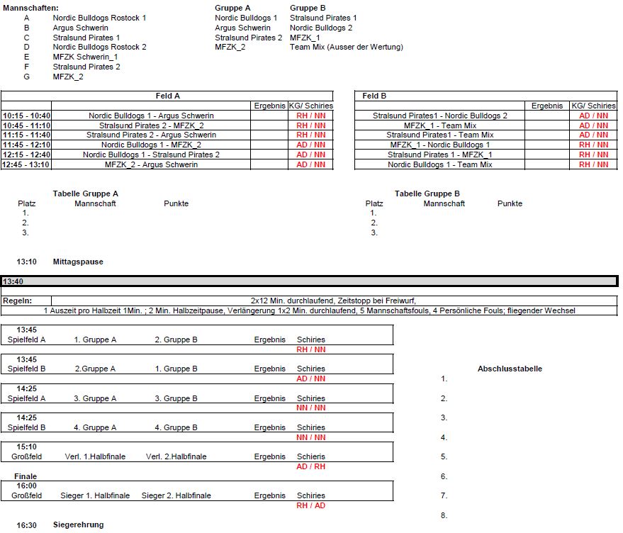 Spielplan Rollstuhlmeisterschaft 2016